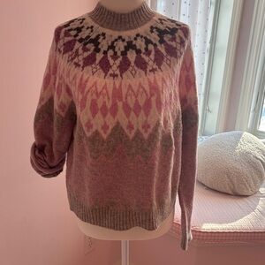 VENUS Pink and Green Patterned Turtleneck Sweater